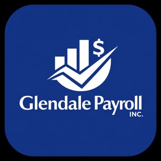 Glendale Payroll Inc. logo featuring white bar chart with dollar sign and checkmark on blue background